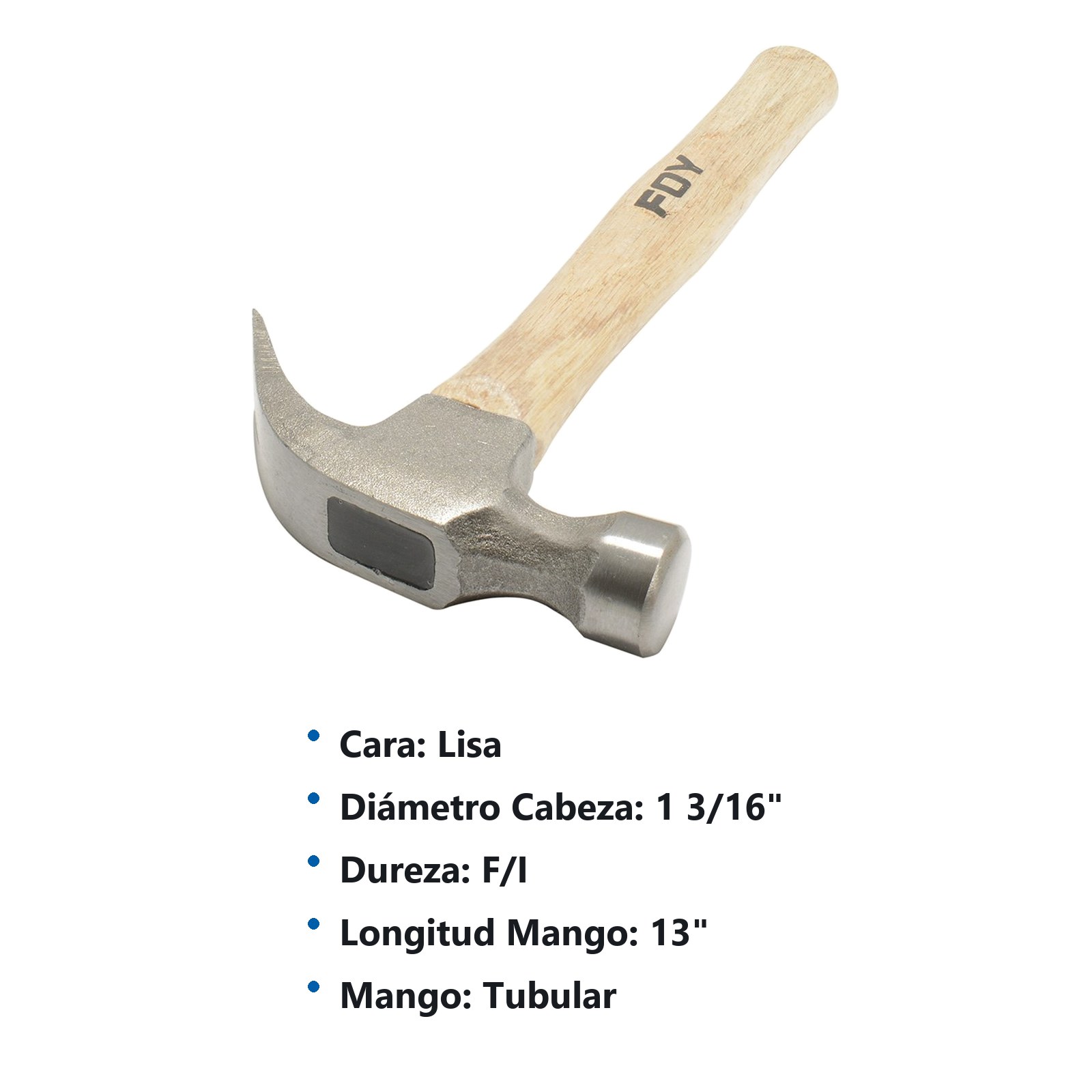 Martillo de uña curva con mango de madera de 13", 16 oz Foy - Imagen 2