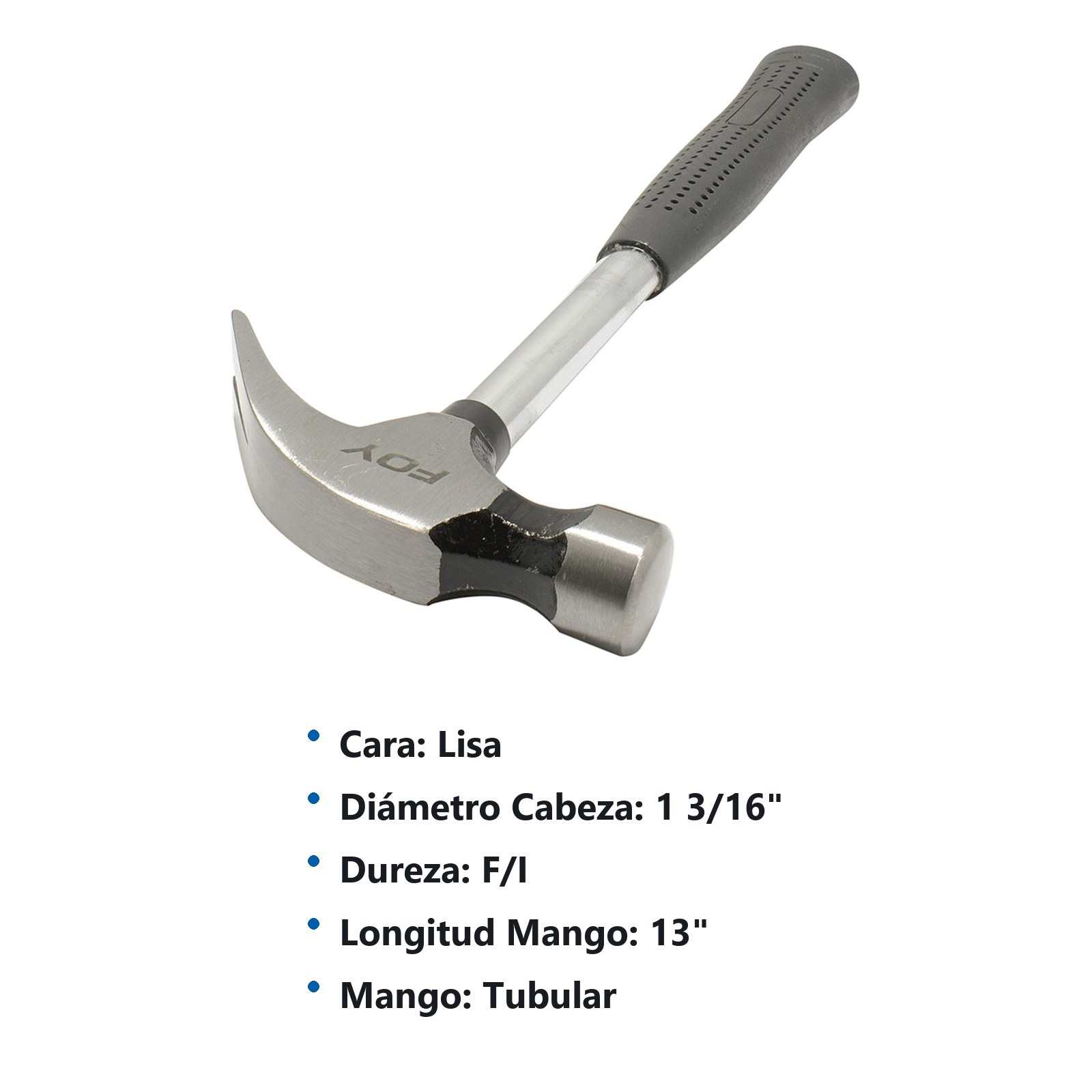 Martillo de uña curva con mango tubular con forro de neopreno de 13", 16 oz Foy - Imagen 2
