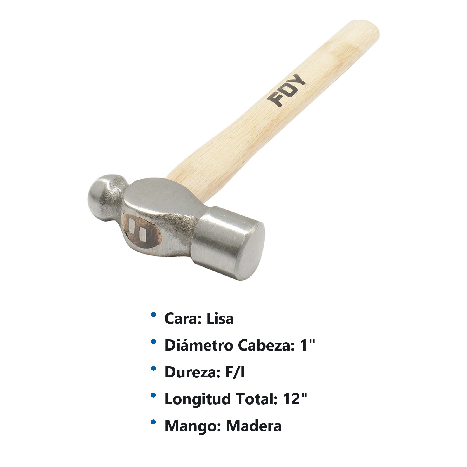 Martillo pulido de bola con mango de madera de 12", 8 oz Foy - Imagen 2