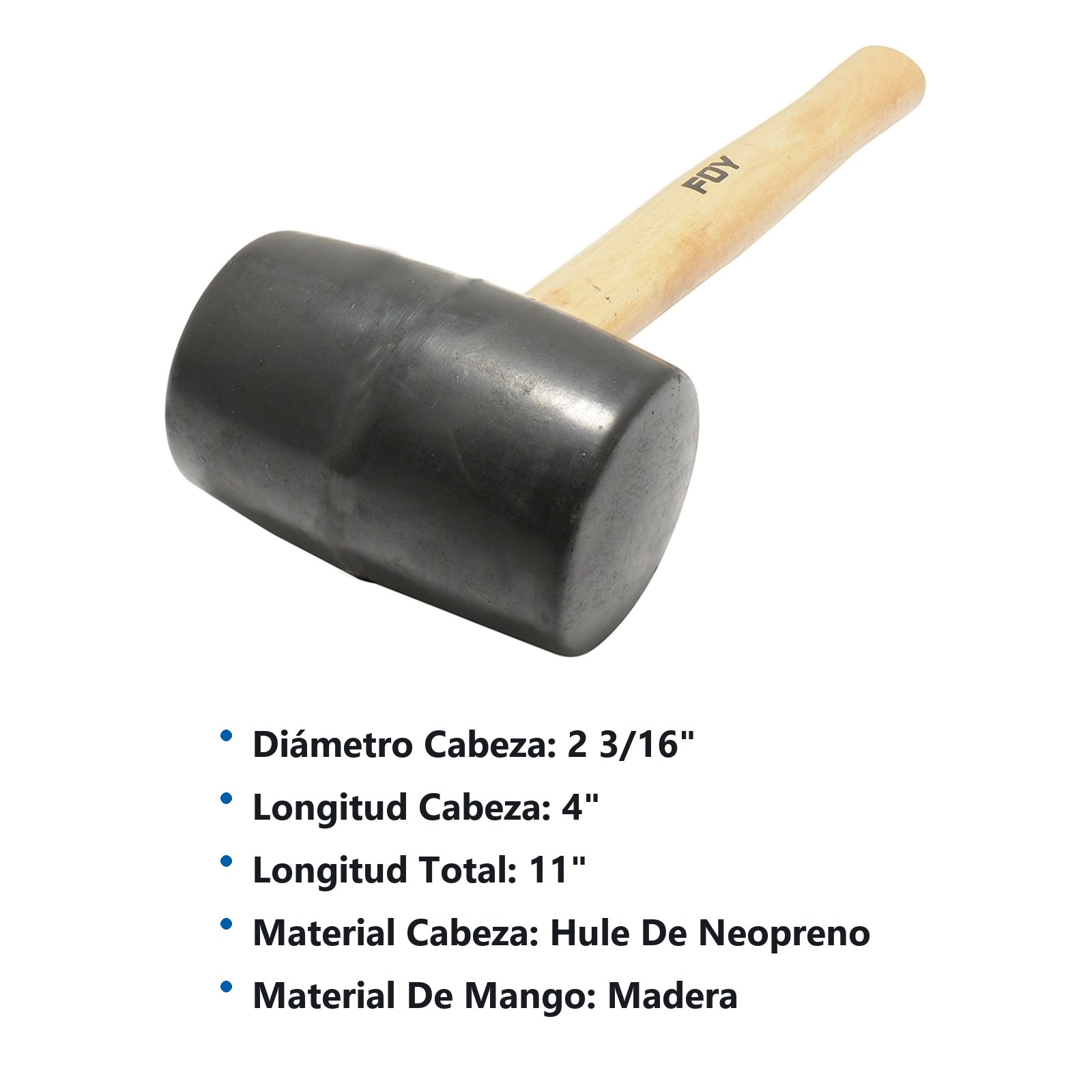 Mazo con cabeza de hule negro con mango de madera de 11", 16 oz Foy - Imagen 3