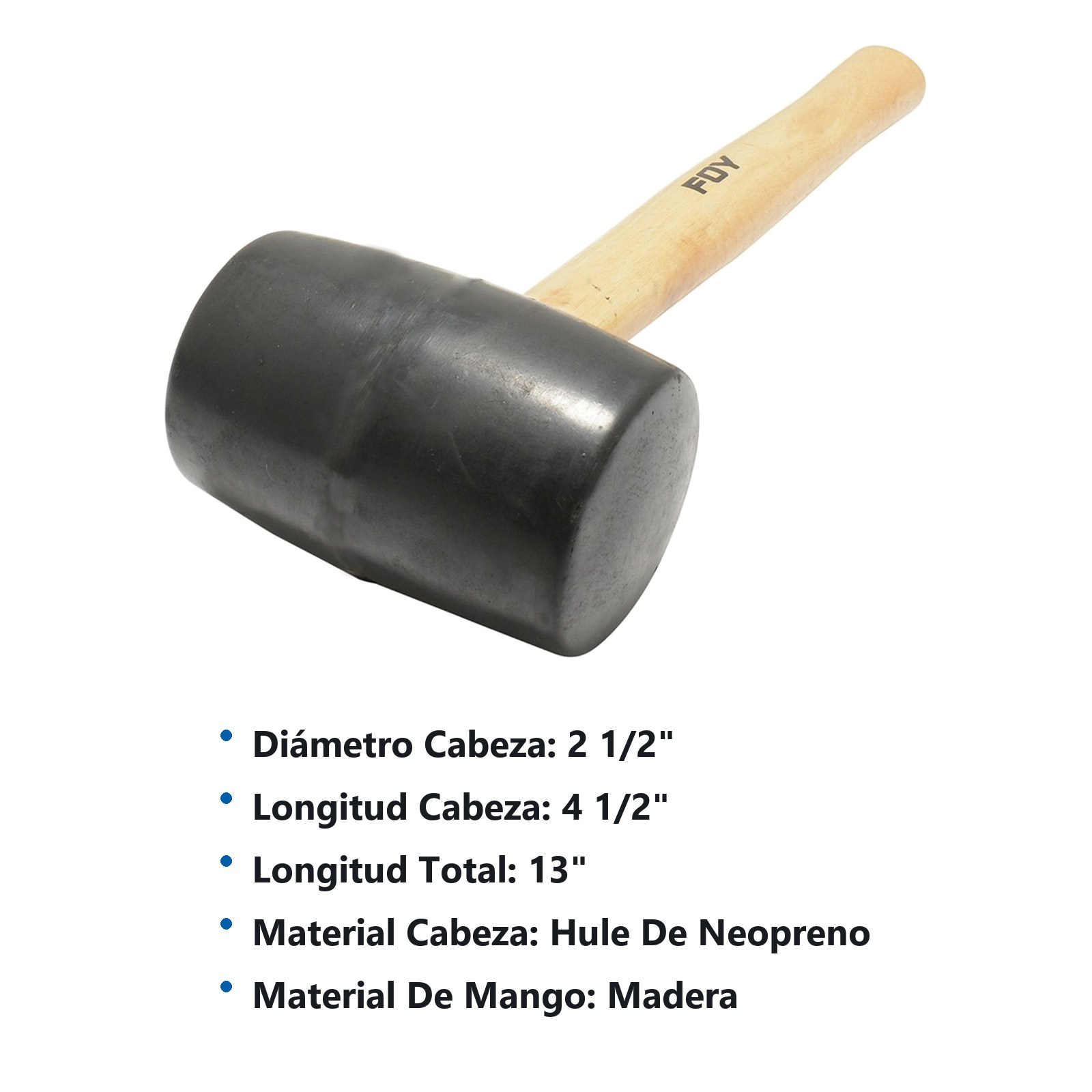 Mazo con cabeza de hule negro con mango de madera de 13", 24 oz Foy - Imagen 2