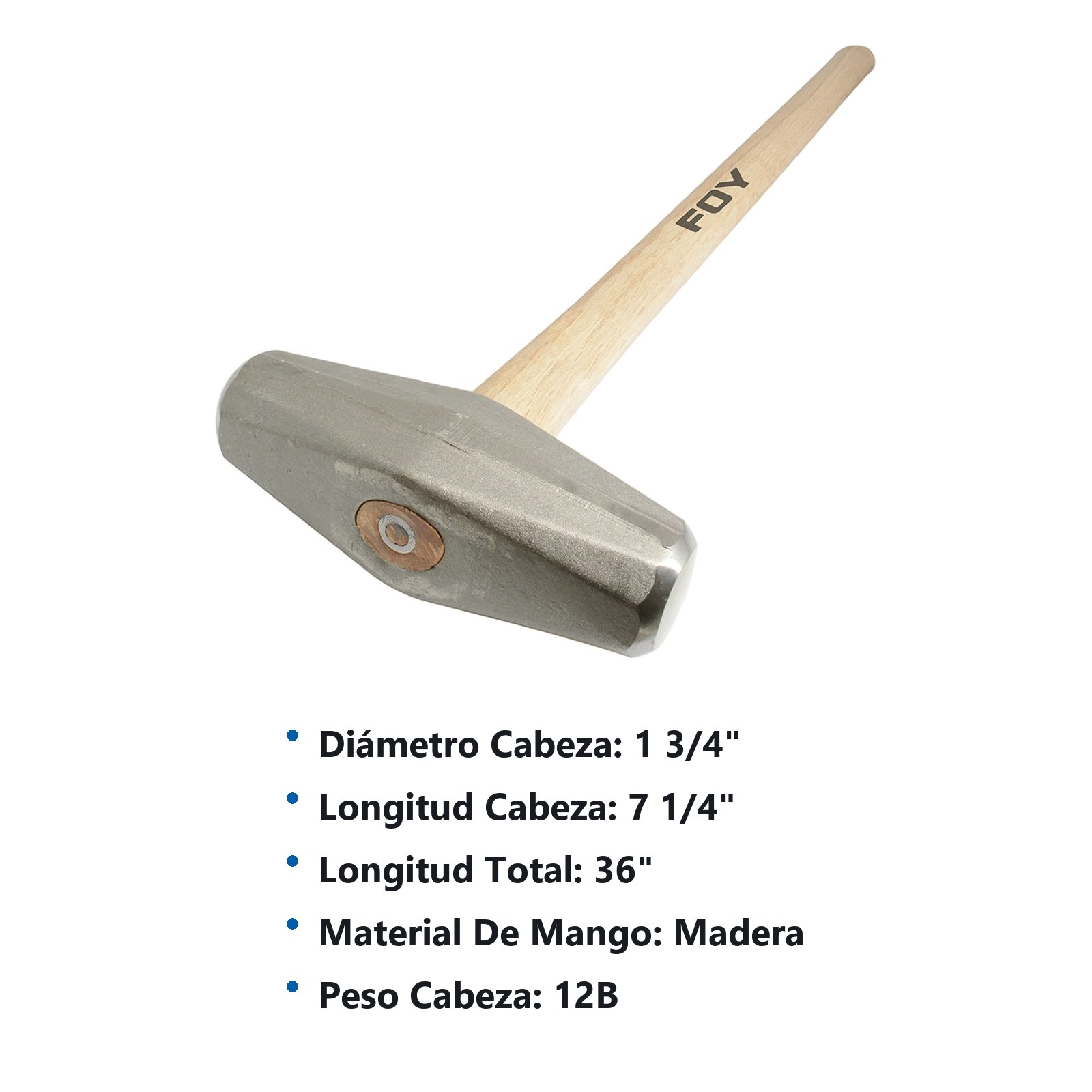 Marro tipo barril con mango largo de madera de 36", 10 lb Foy - Imagen 3