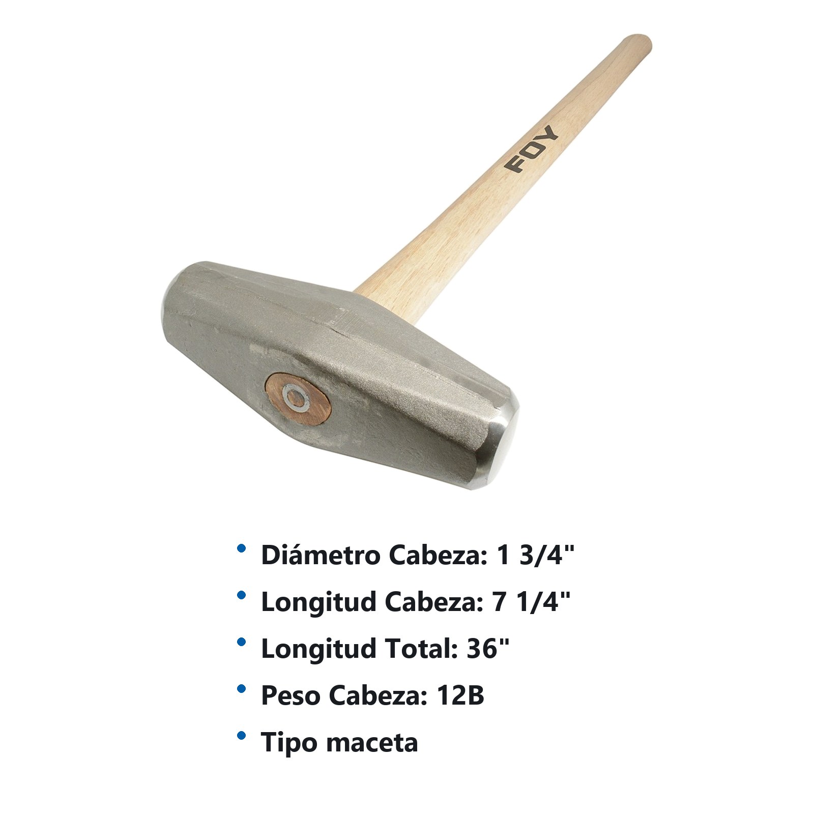 Marro tipo barril con mango largo de madera de 36", 12 lb Foy - Imagen 3