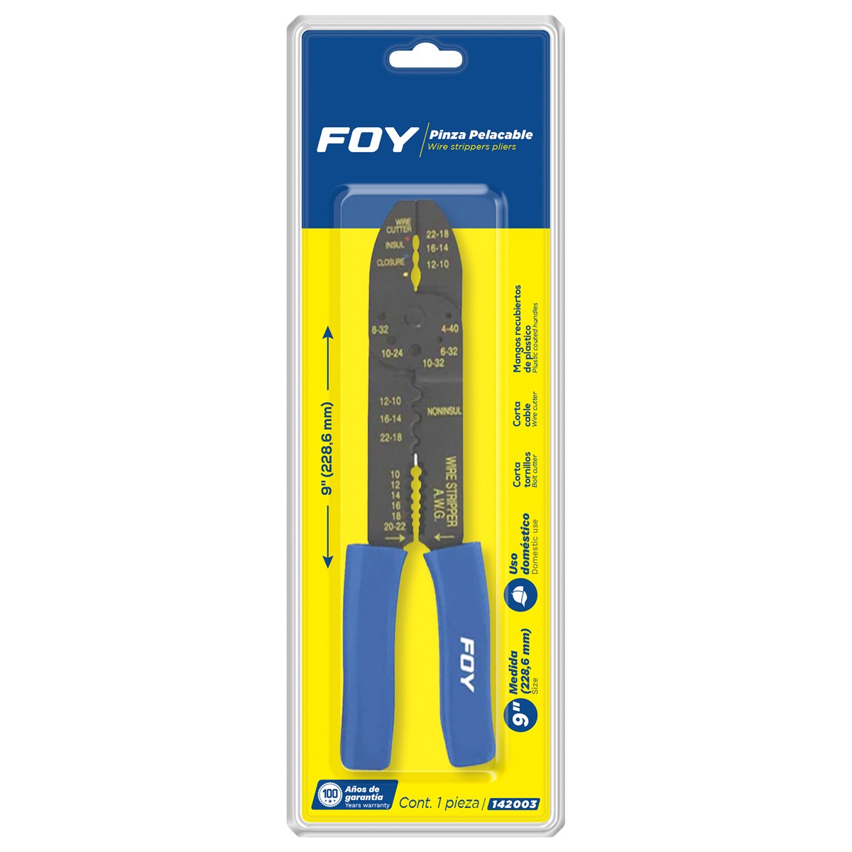Pinza pelacable 10-22 AWG de 9" Foy - Imagen 2