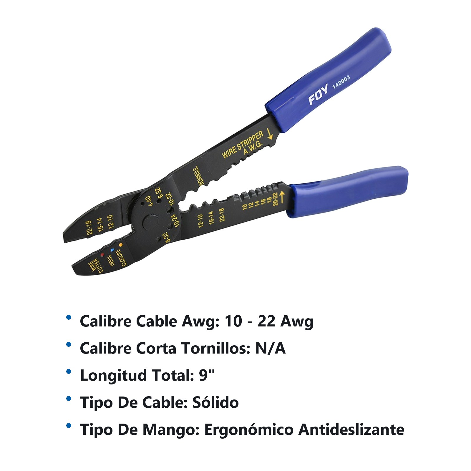 Pinza pelacable 10-22 AWG de 9" Foy - Imagen 3