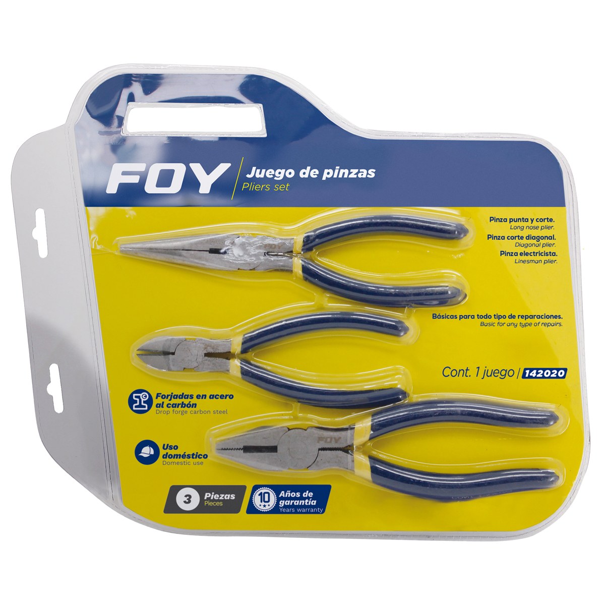 Juego de pinzas para electricista con mango con doble plastisol, 3 piezas Foy - Imagen 2