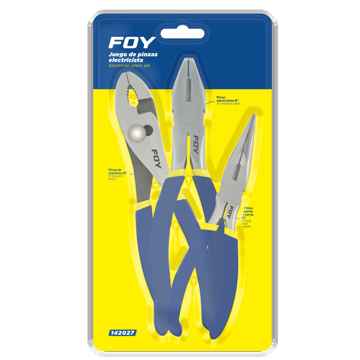 Juego de pinzas para electricista con mango doble plastisol, 3 piezas Foy - Imagen 2