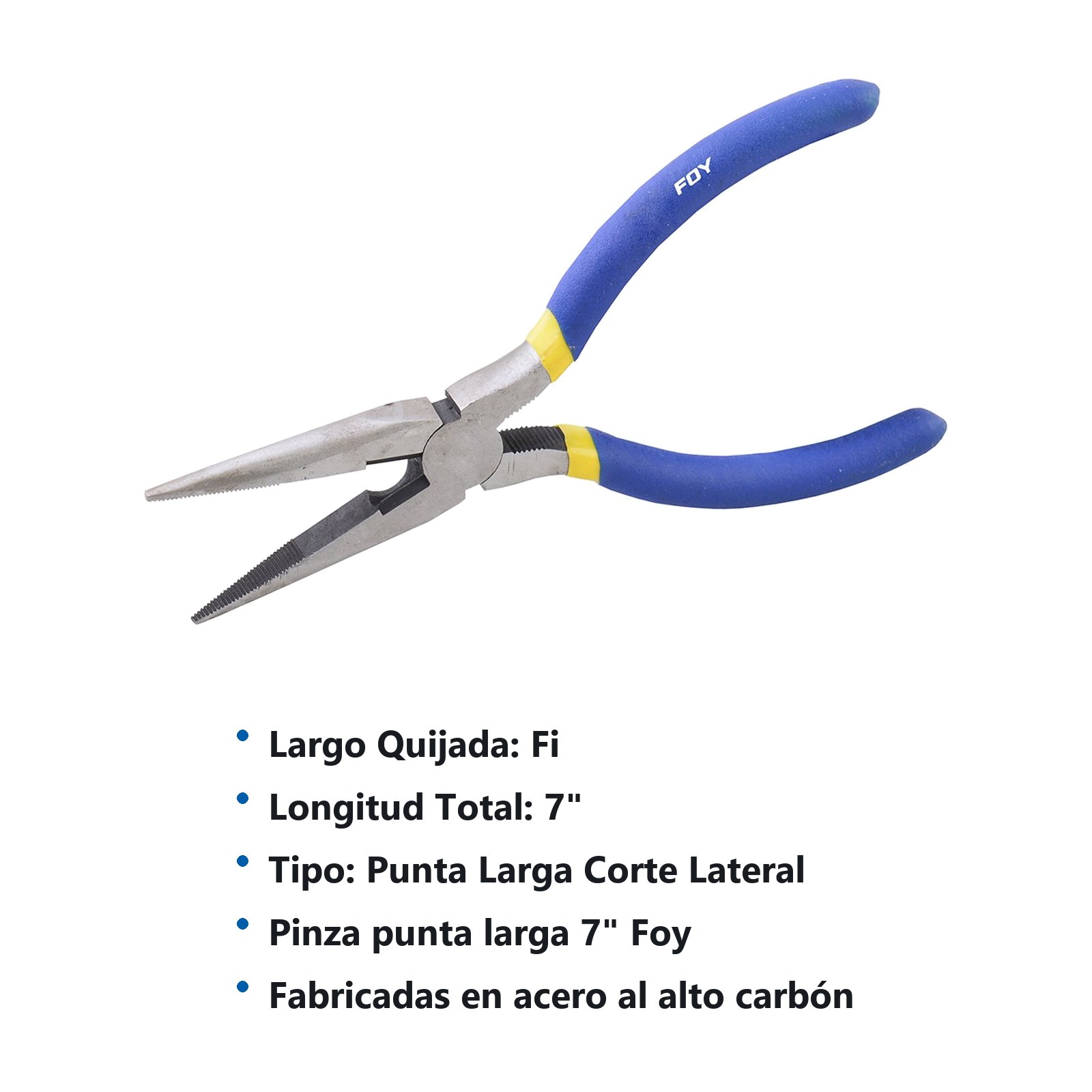 Pinza para electricista con mango con doble plastisol de 7" punta larga Foy - Imagen 2