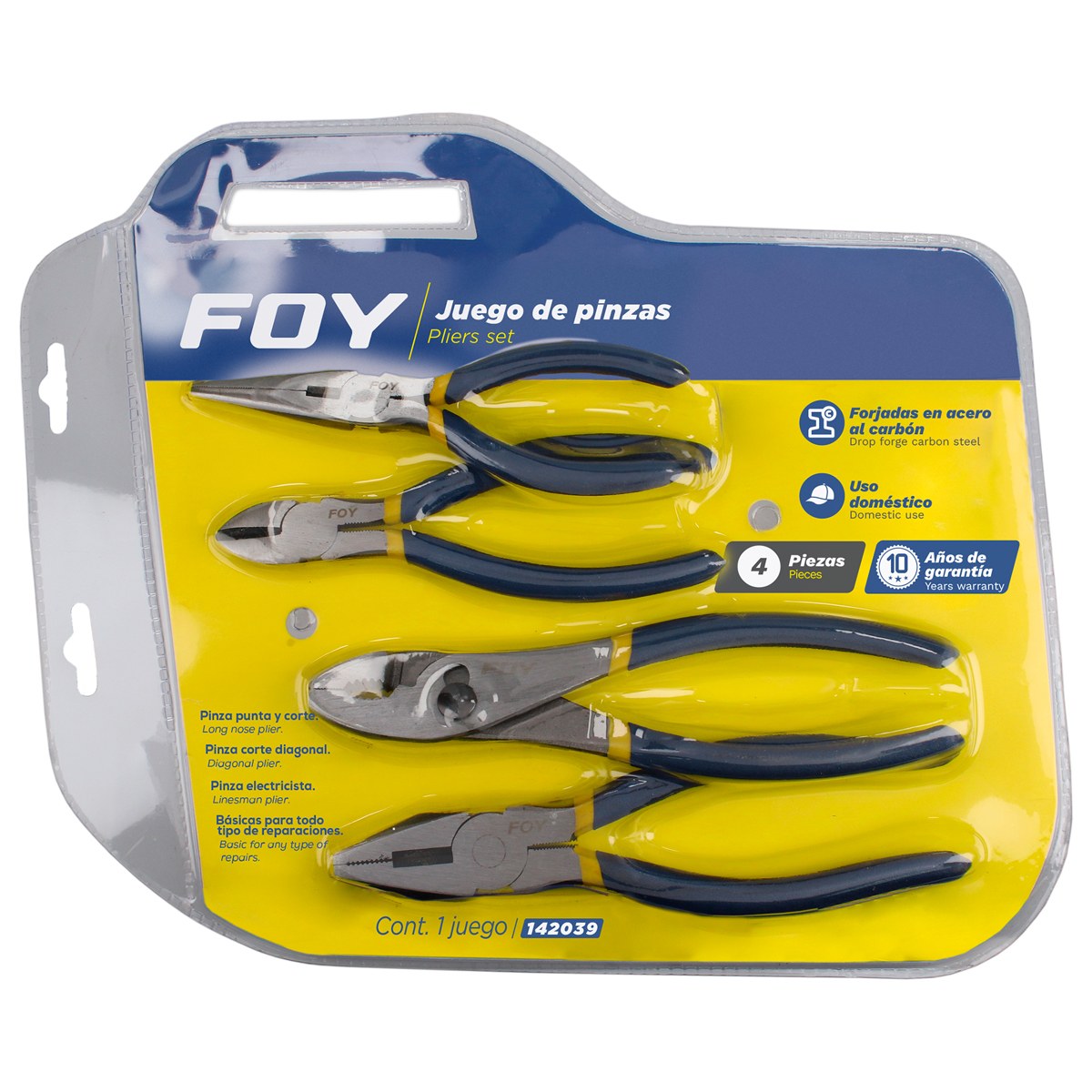Juego pinzas para electricista con mango con doble plastisol, 4 piezas Foy - Imagen 2