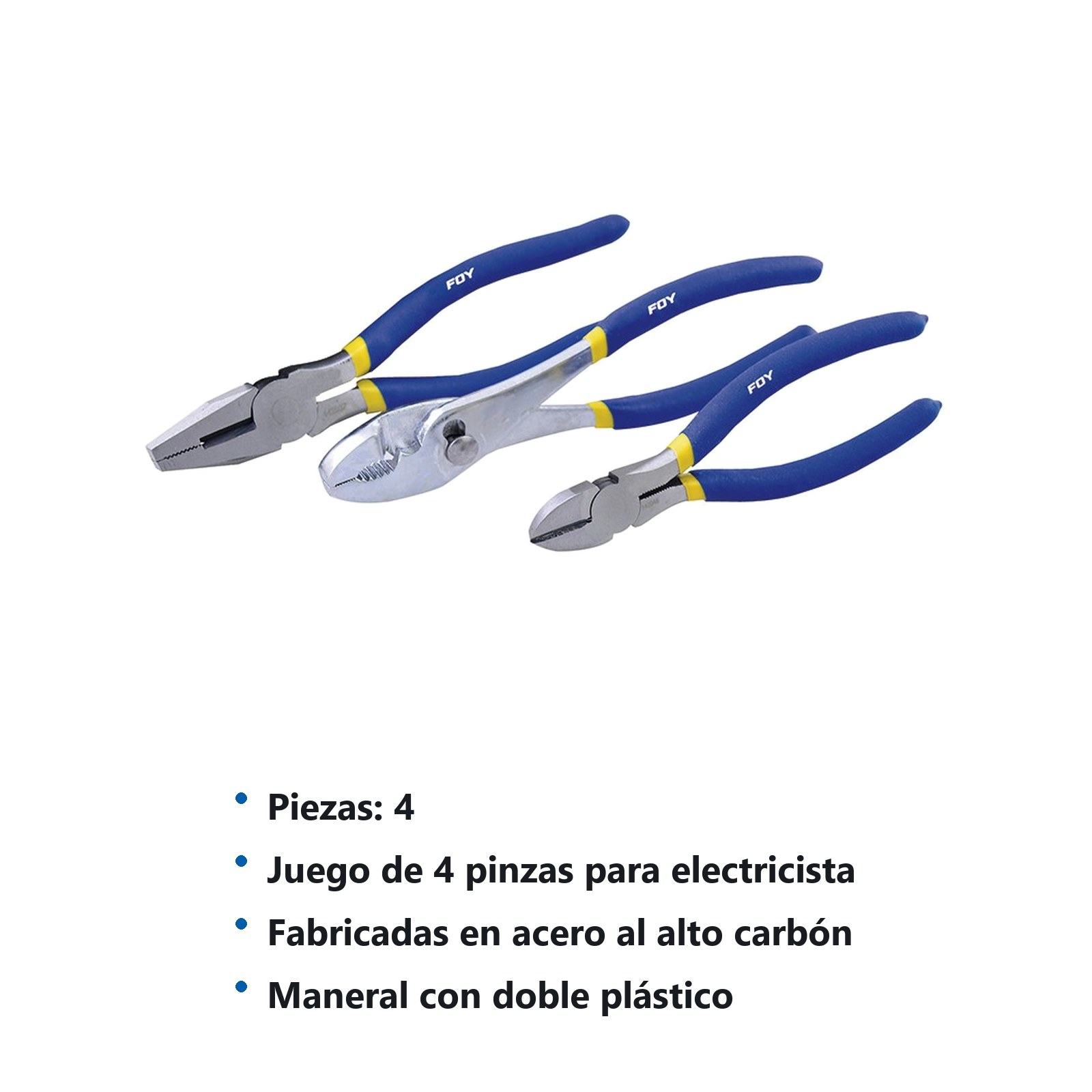 Juego pinzas para electricista con mango con doble plastisol, 4 piezas Foy - Imagen 3