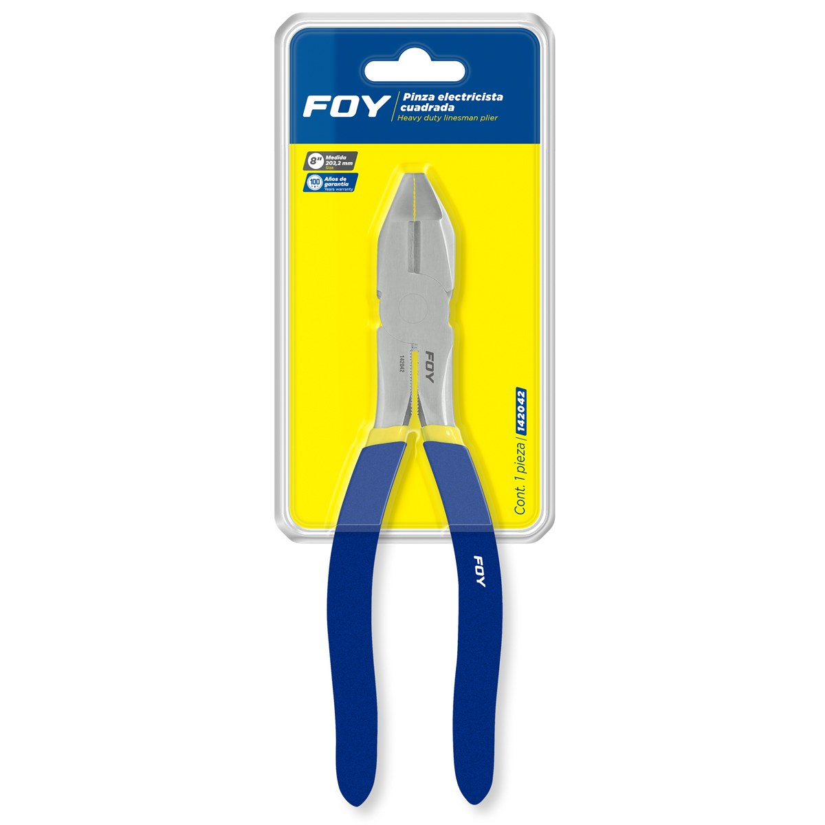 Pinza para electricista con mango con doble plastisol de 8", corte lateral Foy - Imagen 2