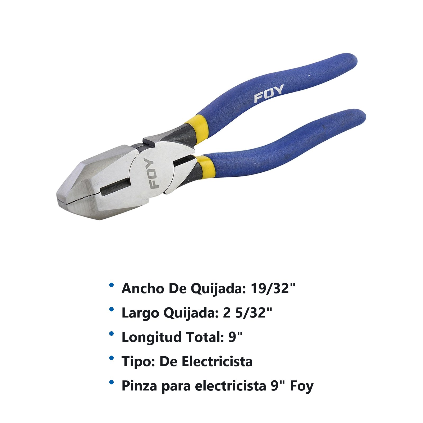 Pinza para electricista con mango con doble plastisol de 9" corte lateral Foy - Imagen 2