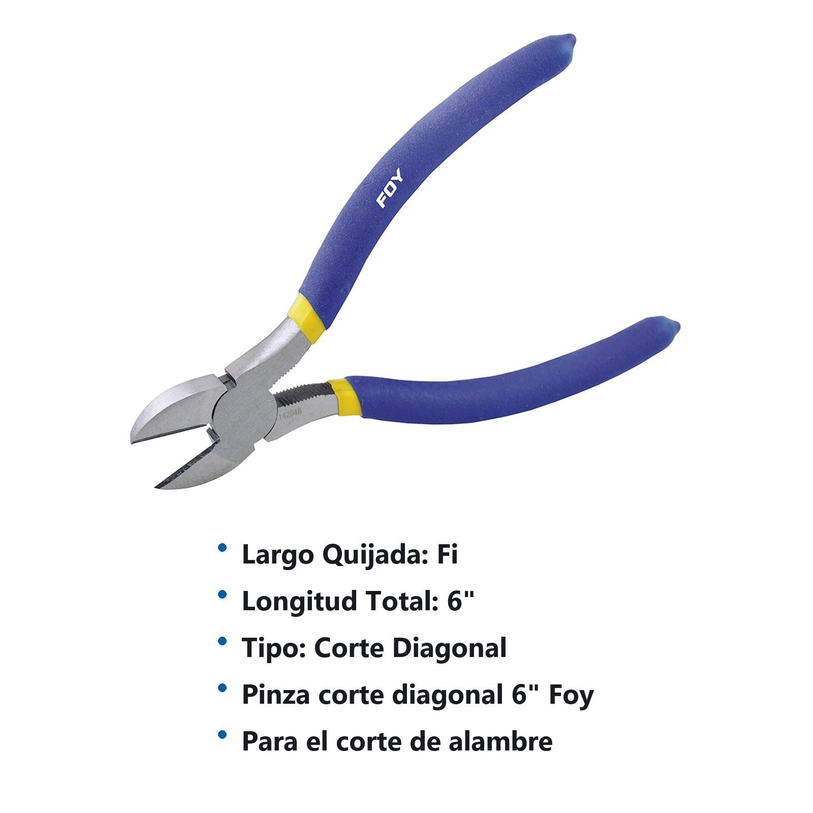 Pinza para electricista con mango con doble plastisol de 6" corte diagonal Foy - Imagen 2