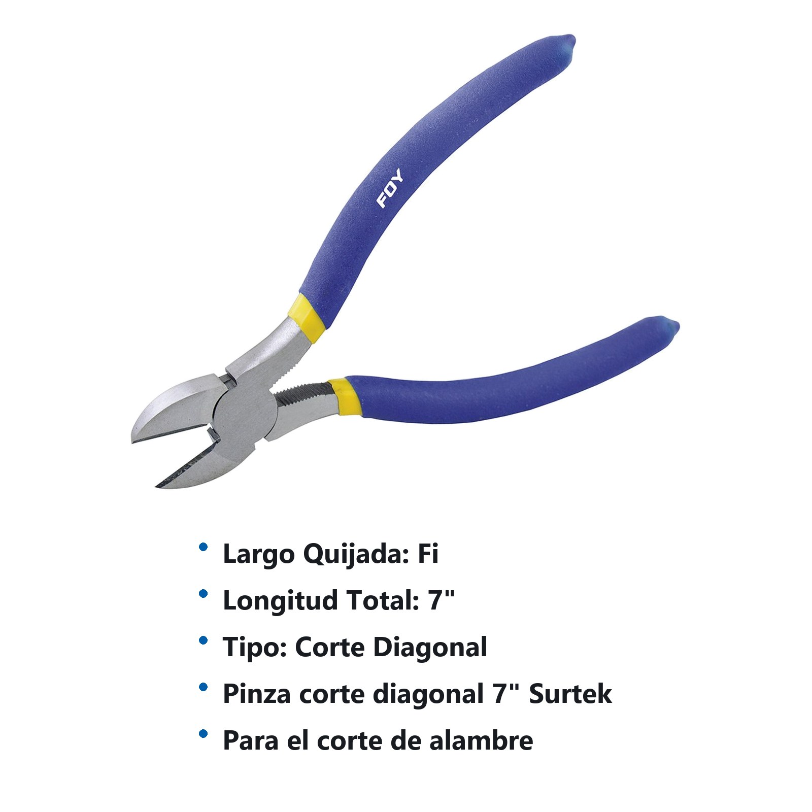 Pinza para electricista con mango con doble plastisol de 7" corte diagonal Foy - Imagen 2