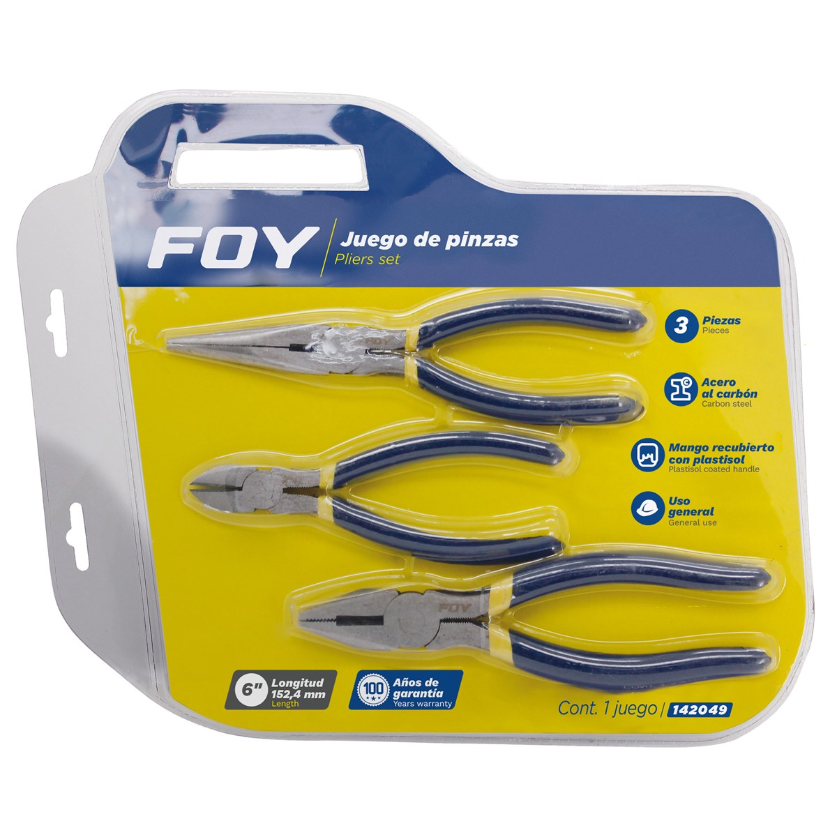 Juego de pinzas para electricista con mango con doble plastisol, 3 piezas Foy - Imagen 2