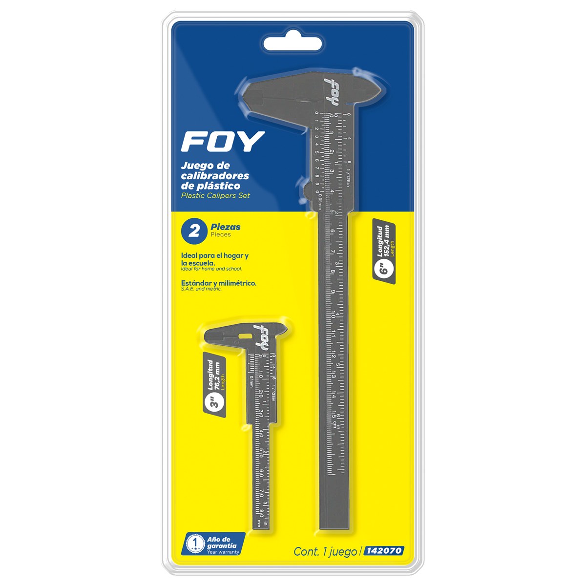 Juego de calibradores pie de rey vernier plásticos 3" y 6" Foy - Imagen 2