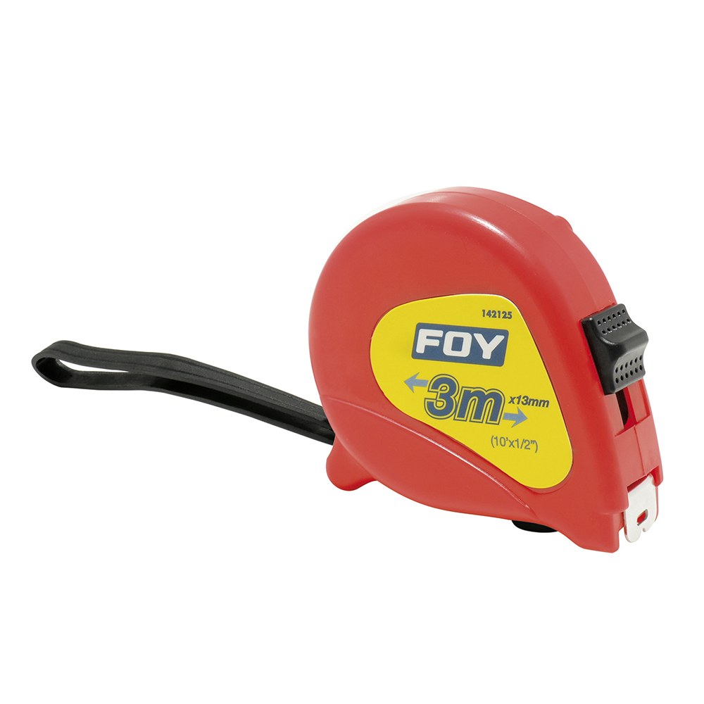 Flexómetro con carcasa de plástico rojo 3 m x 1/2" Foy