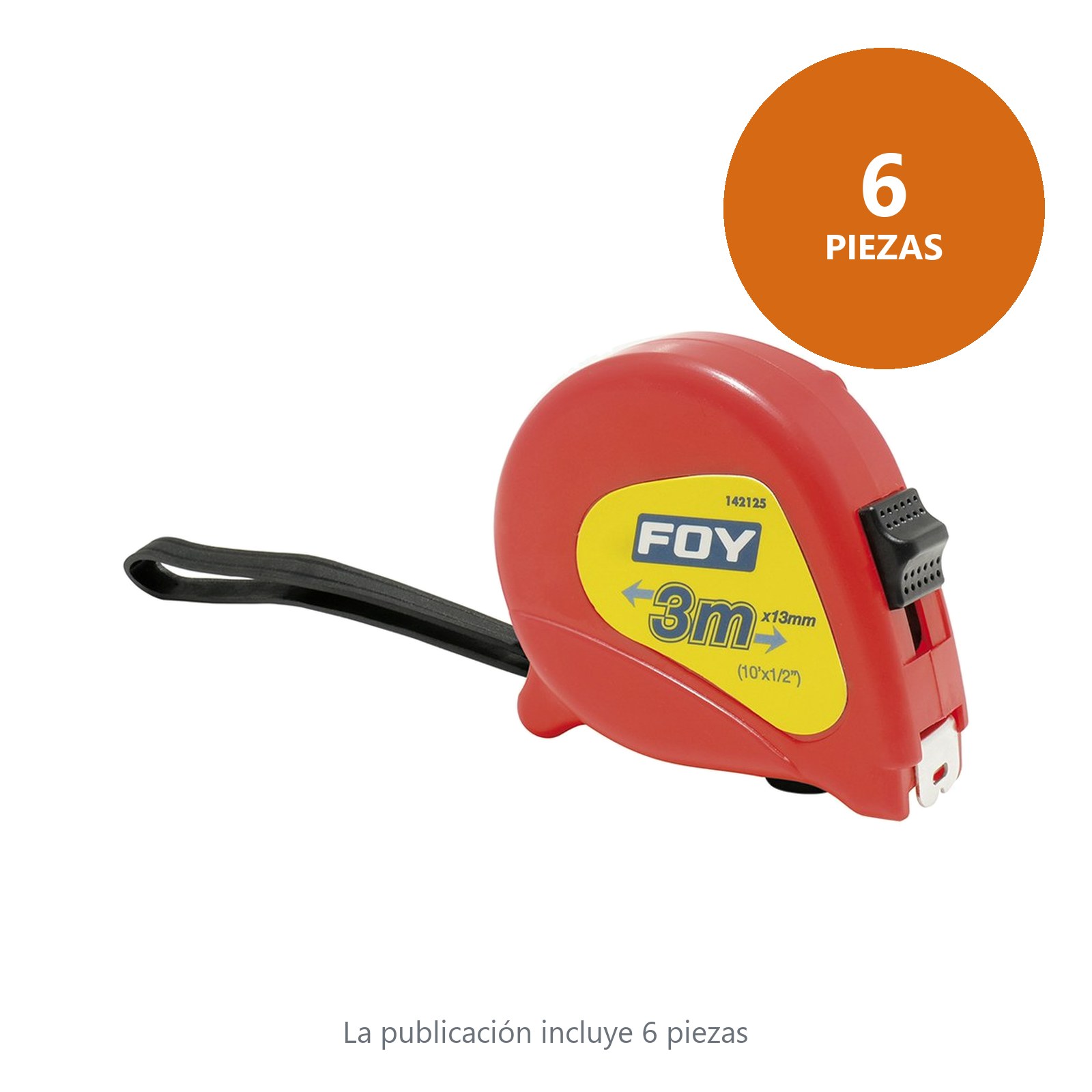 Flexómetro con carcasa de plástico rojo 3 m x 1/2" Foy - Imagen 2