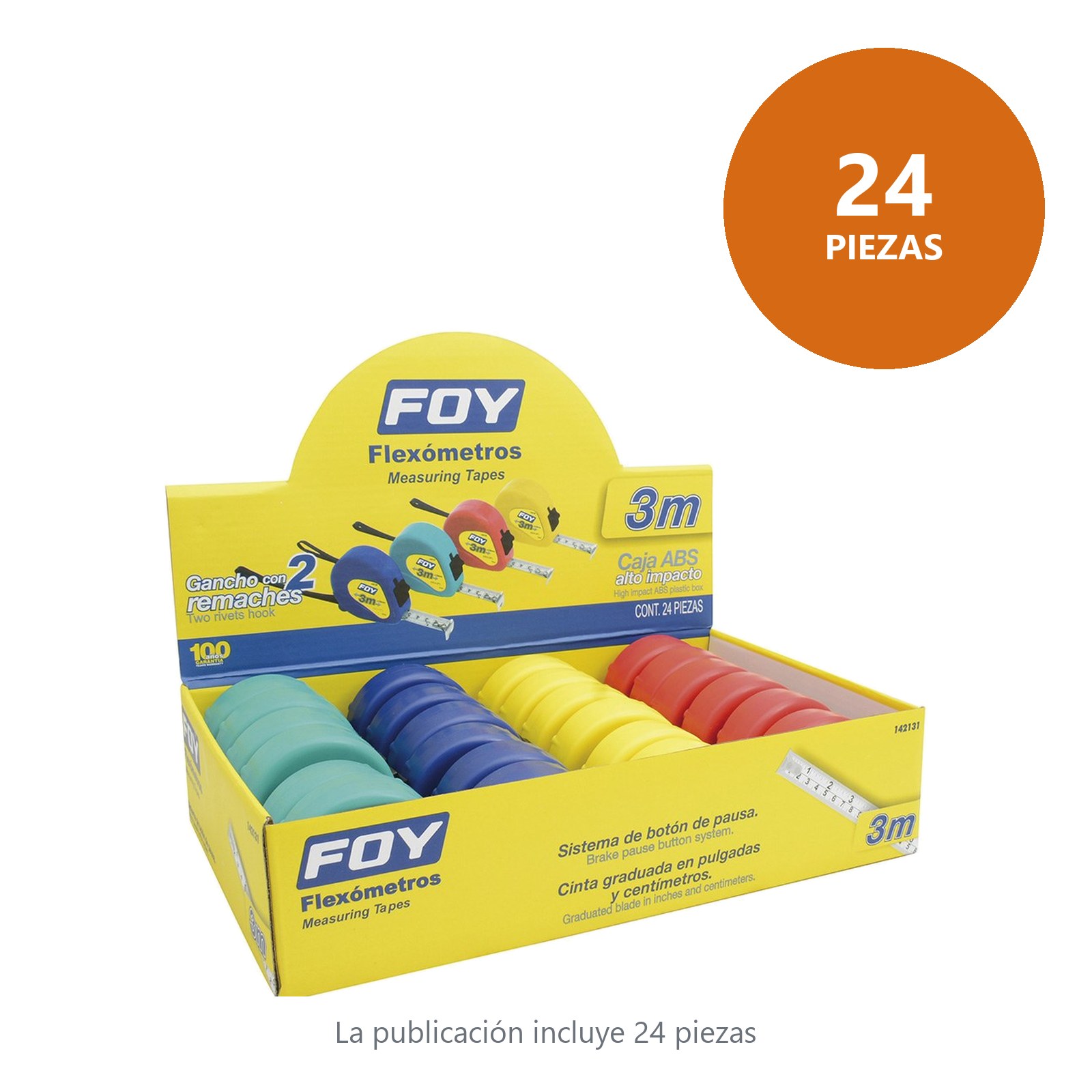 Flexómetros con carcasa de plástico colores en display 3 m x 1/2" Foy - Imagen 3