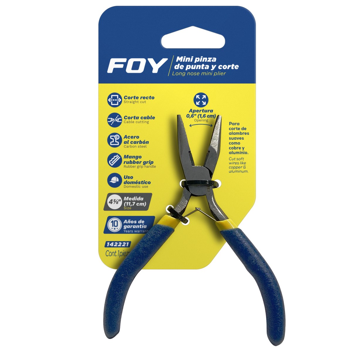 Mini pinza para electrónica con mango de vinil de 4-5/8", corte lateral Foy - Imagen 2