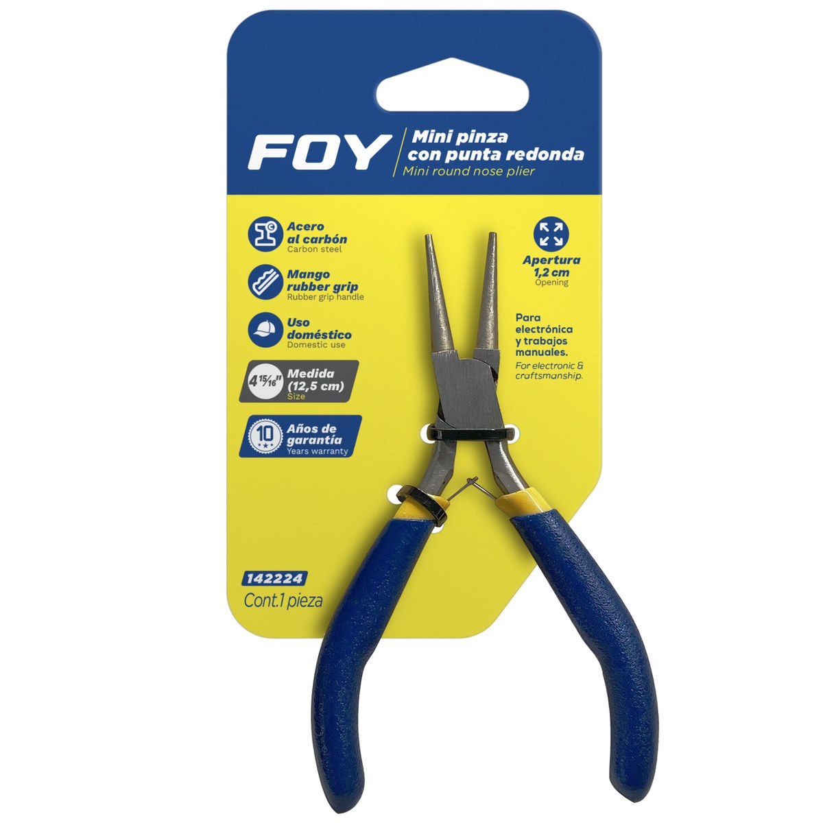 Mini pinza para electrónica con mango de vinil de 4-15/16", punta redonda Foy - Imagen 2