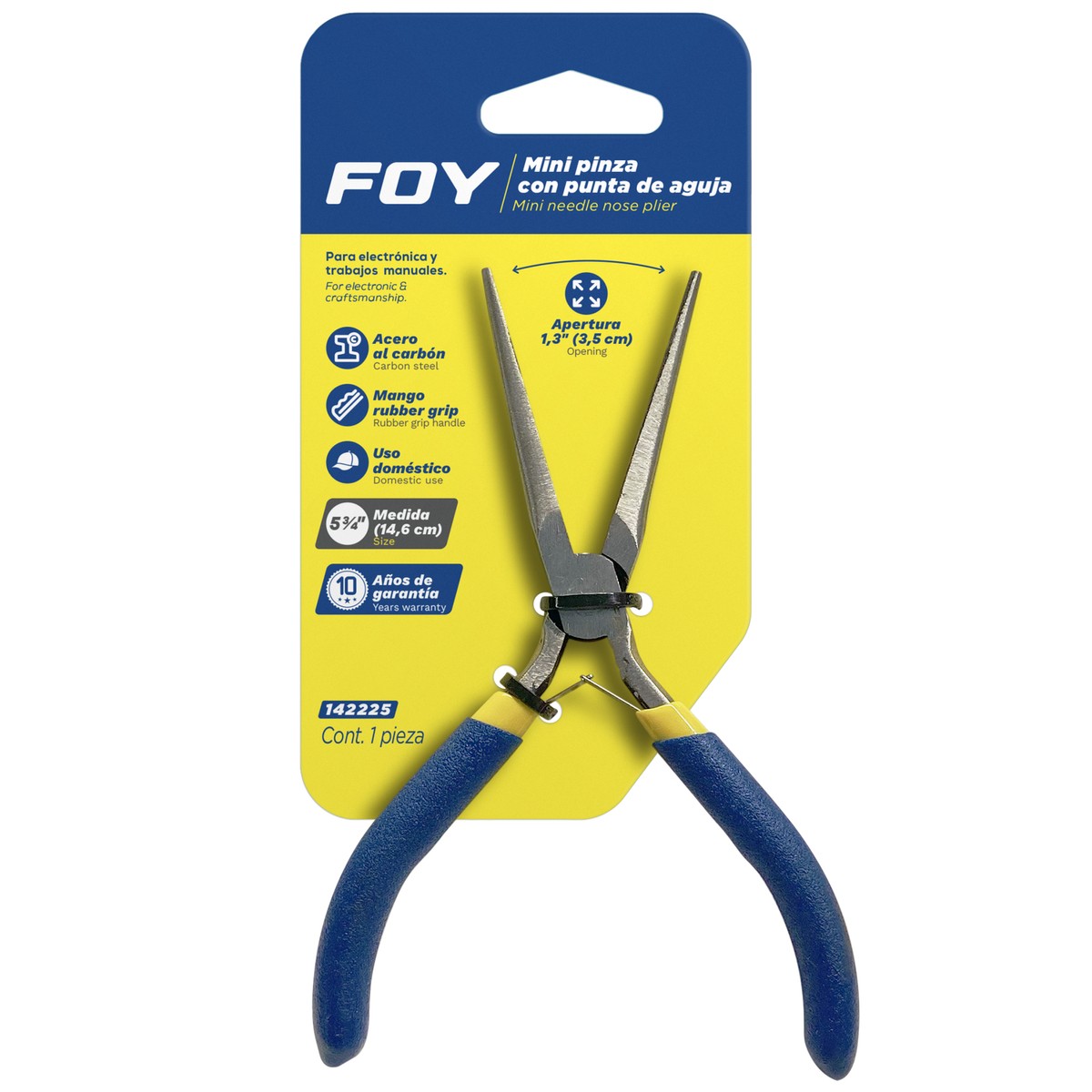 Mini pinza para electrónica con mango de vinil de 5-3/4", punta aguja Foy - Imagen 2