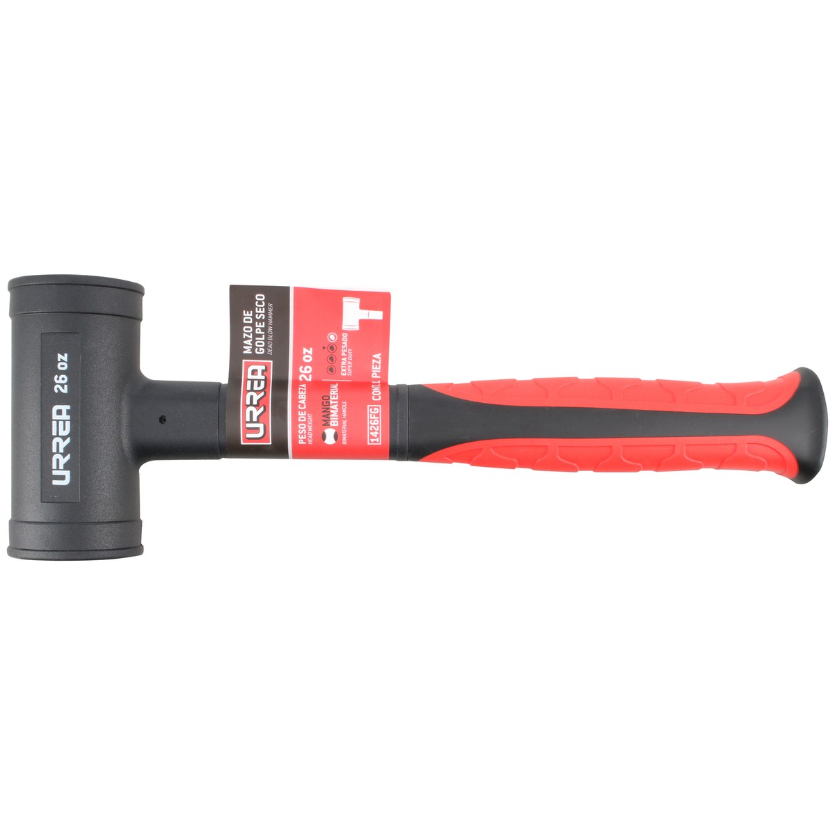 Mazo de golpe seco tapas fijas con mango Rubber grip de 10-1/8", 26 oz Urrea - Imagen 3