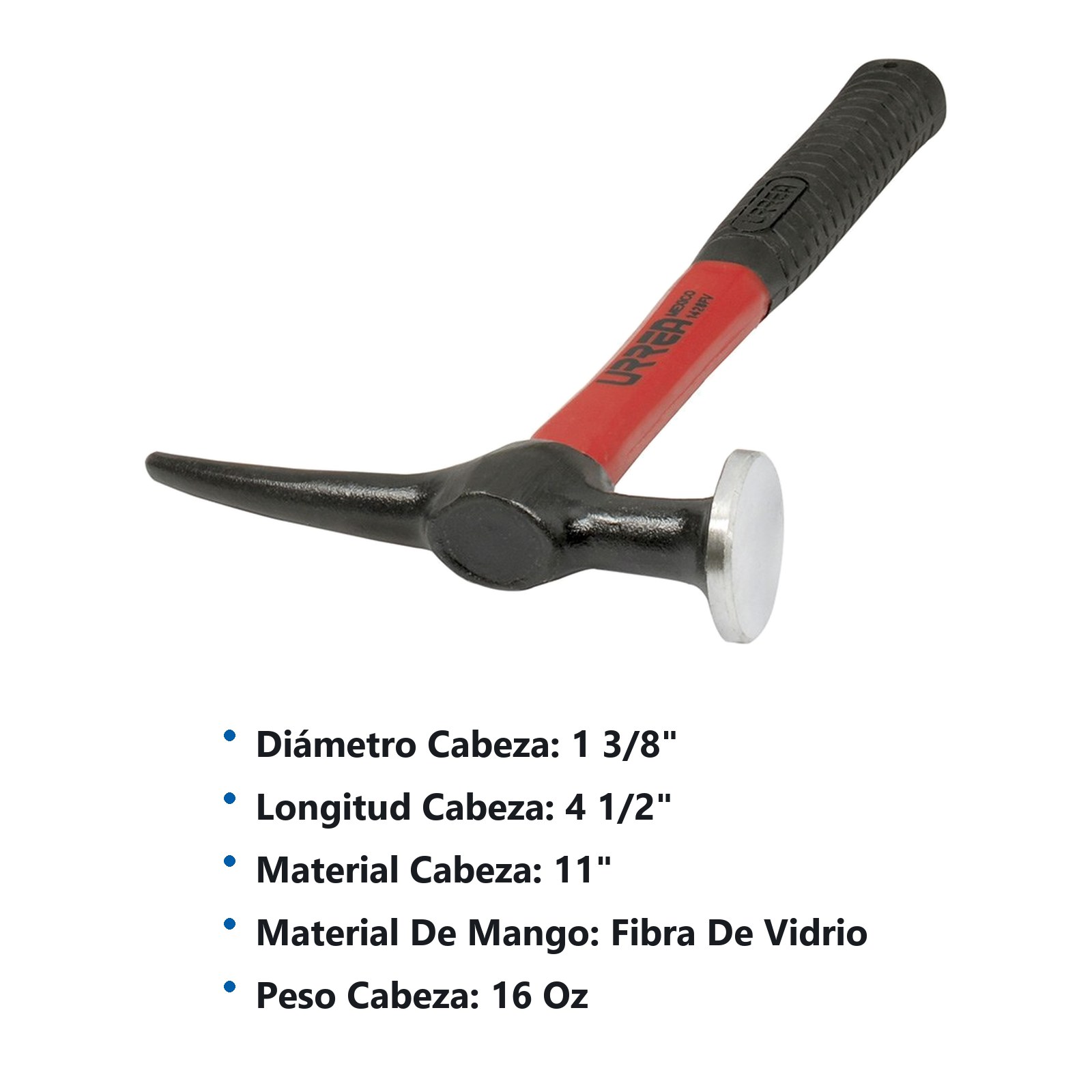 Martillo de laminero 13" mango de fibra de vidrio, para laminero desabollador Urrea - Imagen 2