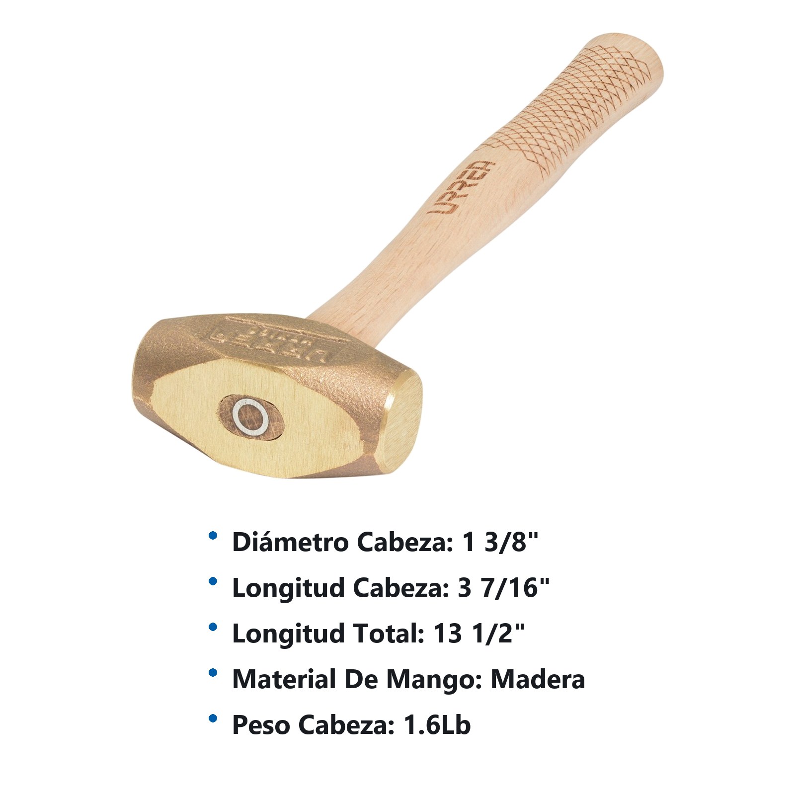 Marro de bronce con mango madera de encino de 14", 1.6 lb Urrea - Imagen 2