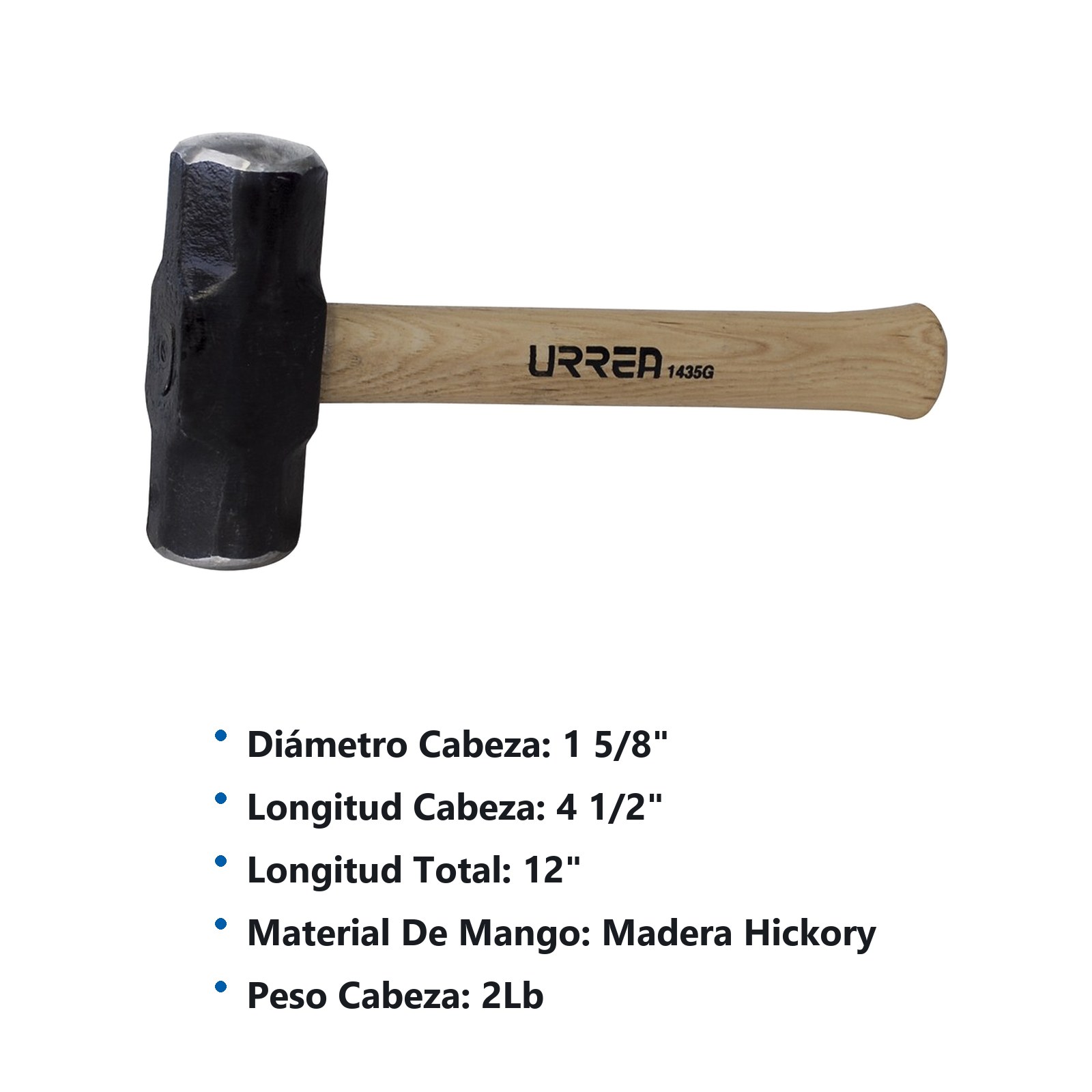 Marro octagonal cabeza maquinada con mango de madera de 12", 2 lb Urrea - Imagen 2