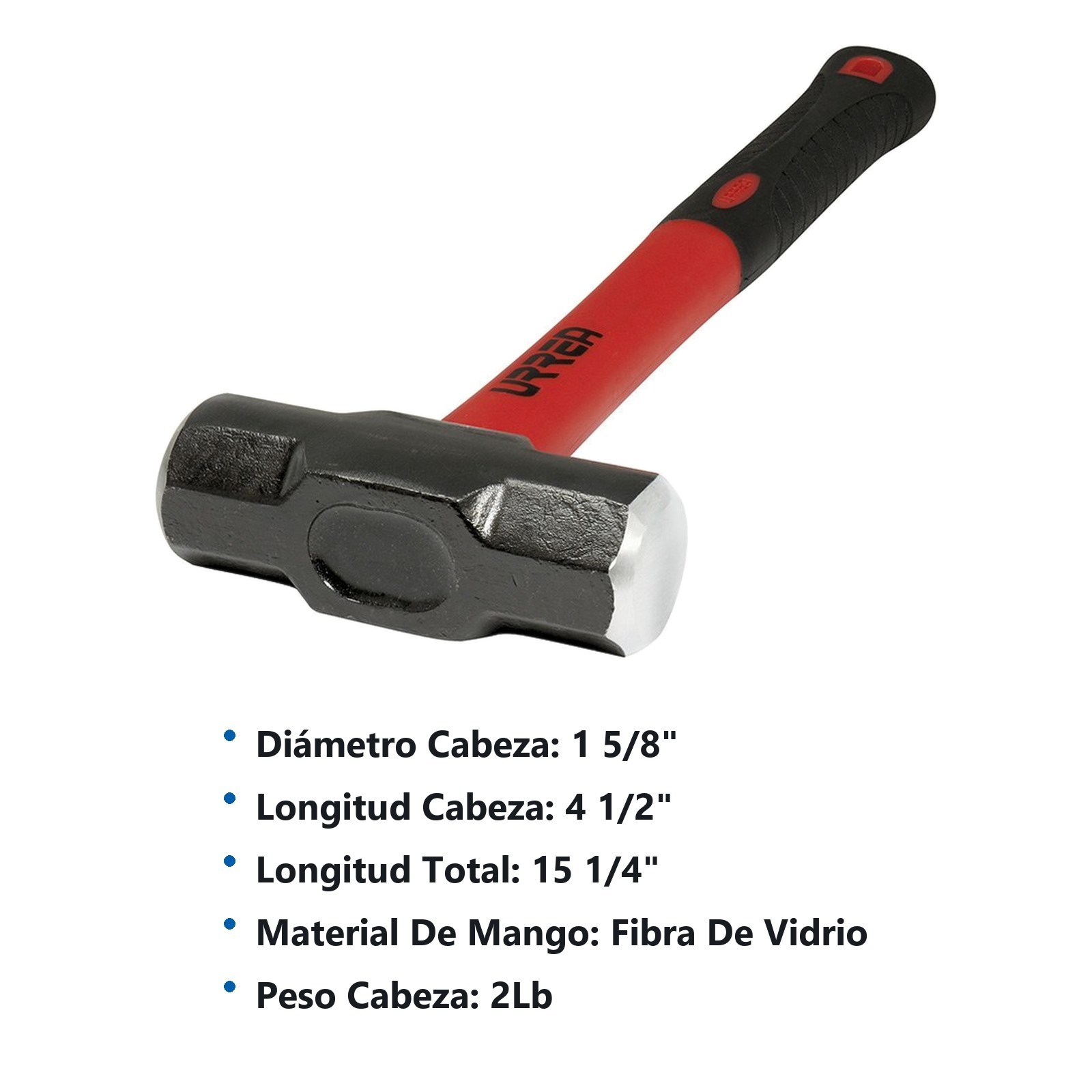 Marro octagonal cabeza maquinada con mango de fibra de vidrio de 15-1/4", 2 lb Urrea - Imagen 2