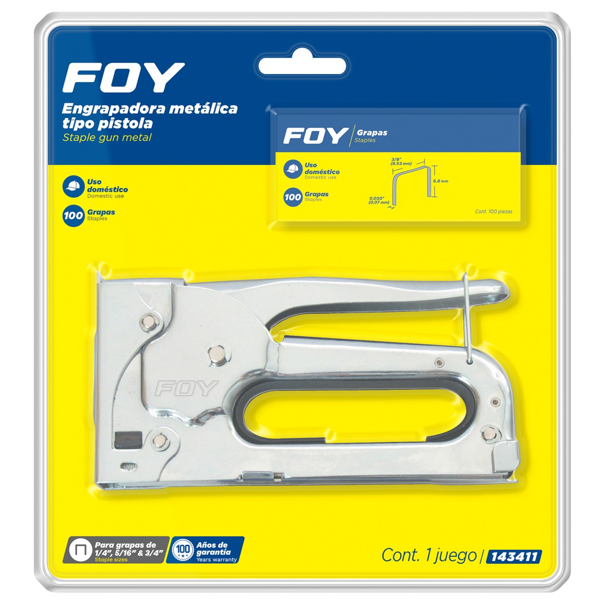 Engrapadora metálica tipo pistola para grapas de 1/4" a 3/8" Foy - Imagen 2