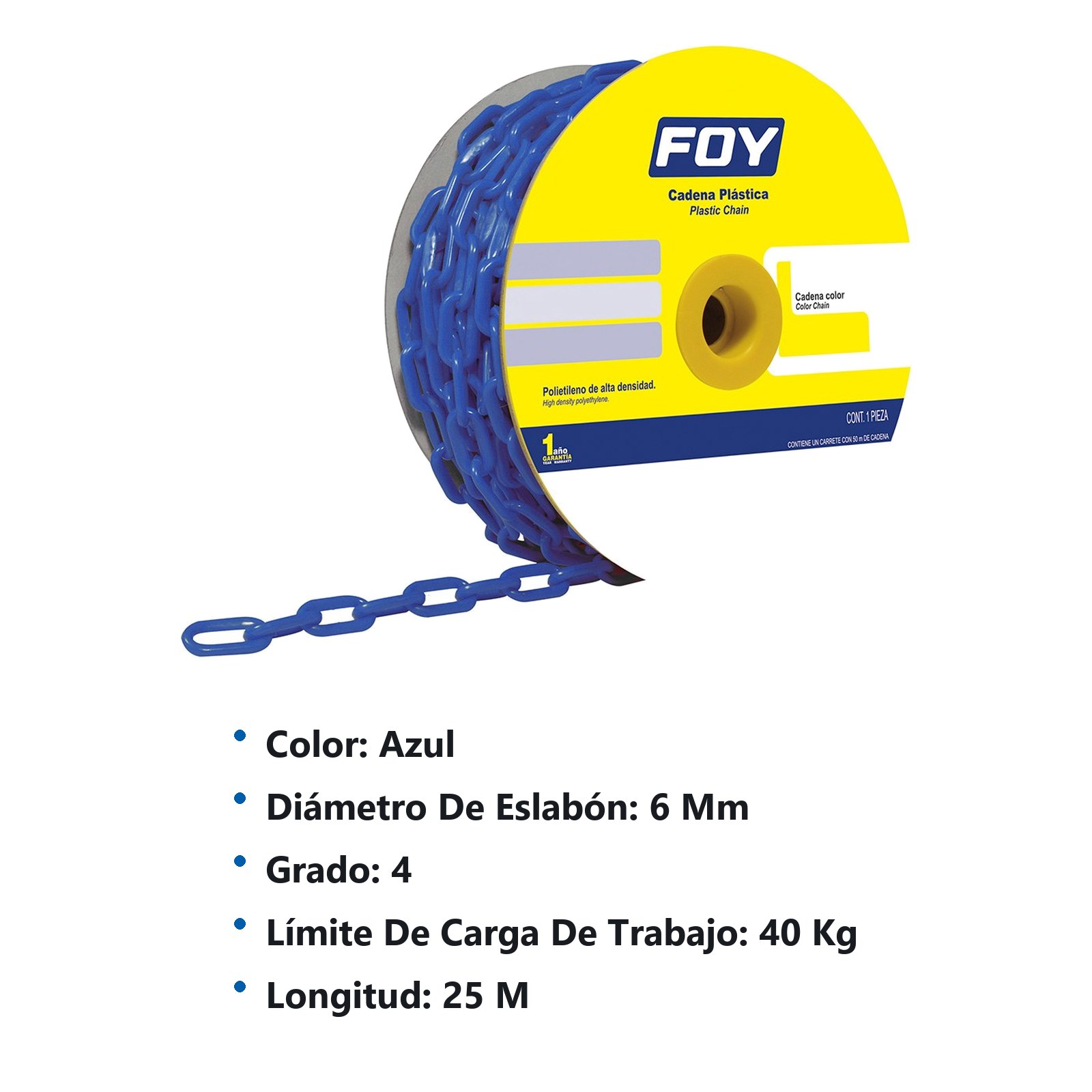 Cadena plástica calibre 6 mm de 25 m, color azul Foy - Imagen 2