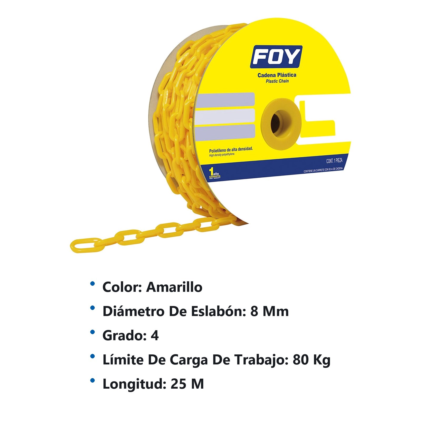 Cadena plástica calibre 8 mm de 25 m, color amarillo Foy - Imagen 2