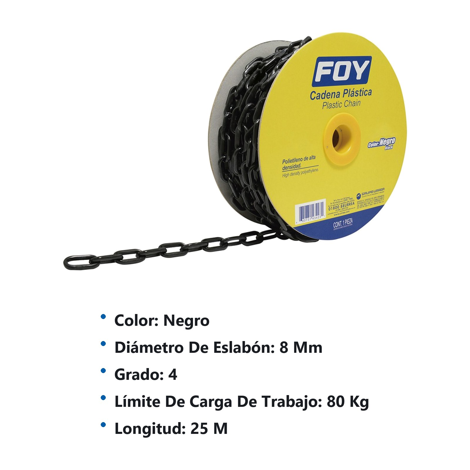 Cadena plástica calibre 8 mm de 25 m, color negro Foy - Imagen 2