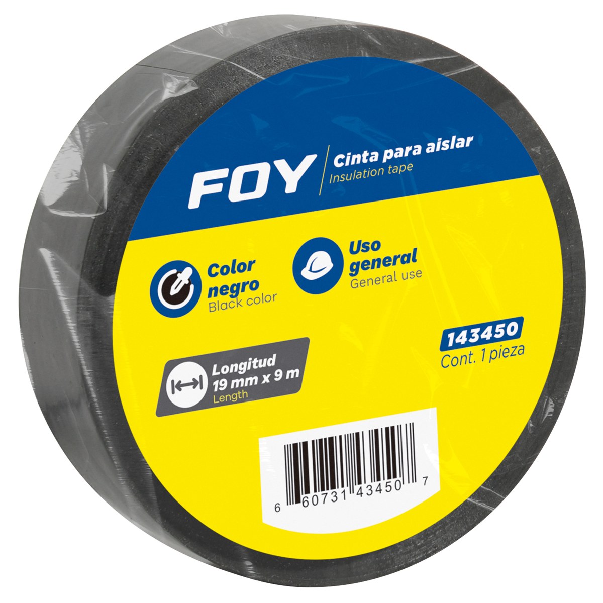 Cinta para aislar negra 19 mm x 9 m Foy - Imagen 2