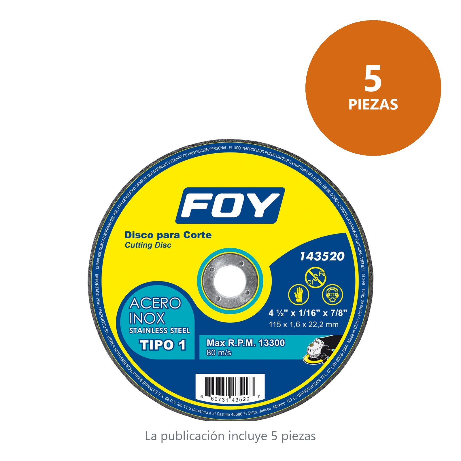 Disco abrasivo tipo 1 para metal  7" x 2 mm Foy - Imagen 2
