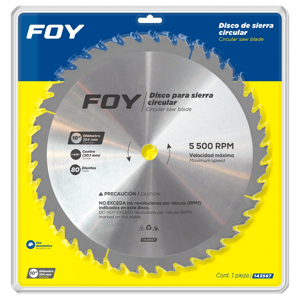 Disco para sierra circular para corte aluminio 80 dientes, 10" Foy - Imagen 2