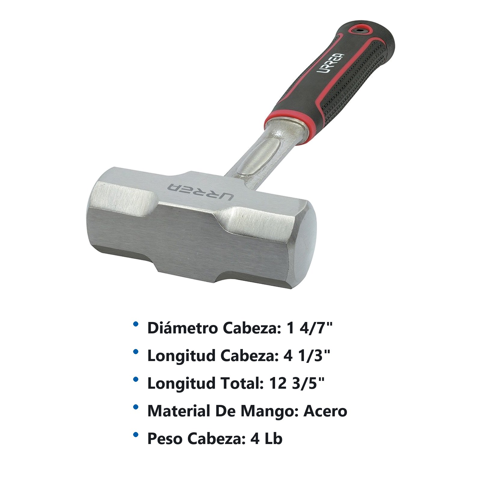 Marro octagonal forjado en una pieza con mango Rubber grip anti-vibración de 12-3/5", 4 lb Urrea - Imagen 2