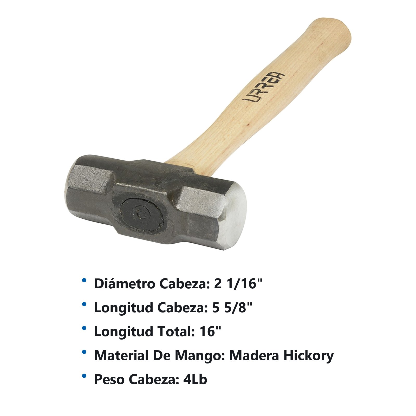 Marro octagonal cabeza maquinada con mango de madera de 16", 4 lb Urrea - Imagen 2