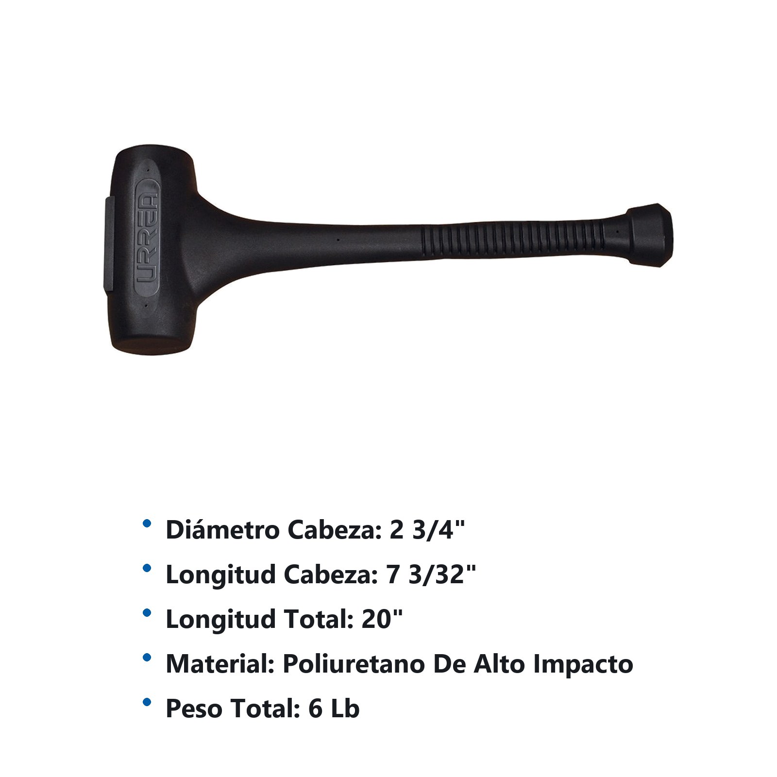 Marro de golpe seco de una sola pieza con mango antideslizante de 20", 6 lb Urrea - Imagen 2