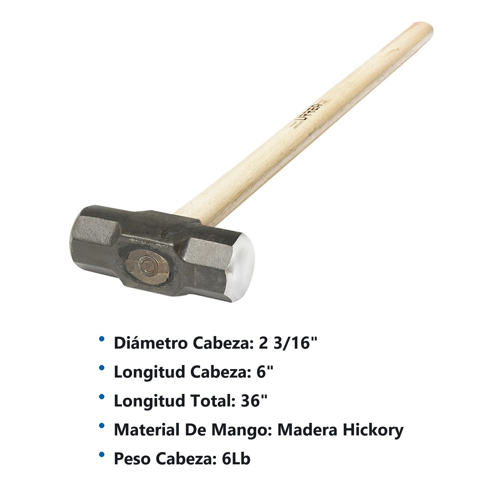 Marro octagonal cabeza maquinada con mango de madera de 36", 6 lb Urrea - Imagen 2