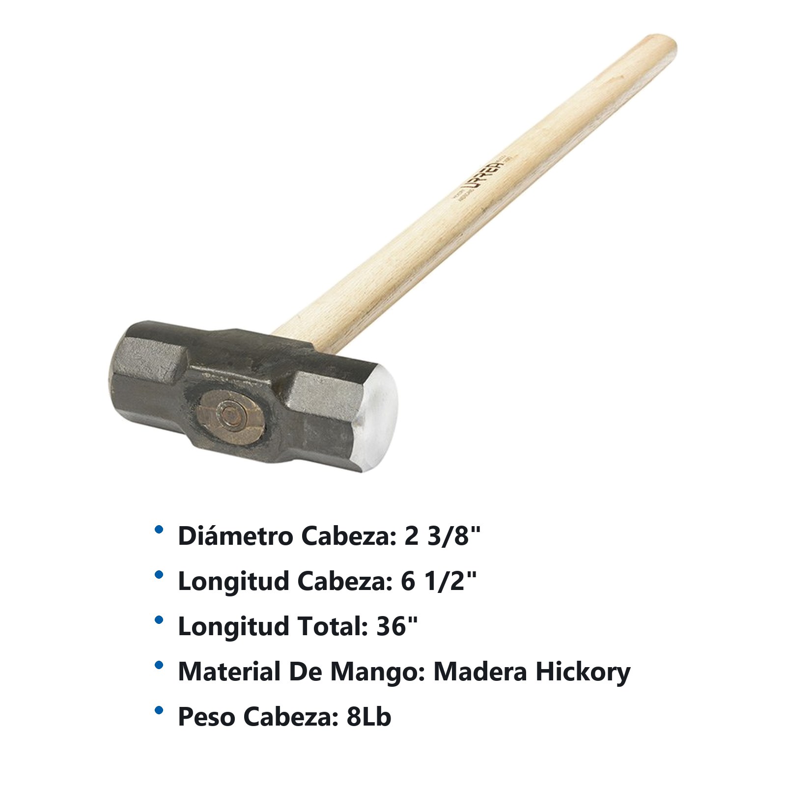 Marro octagonal cabeza maquinada con mango de madera de 36", 8 lb Urrea - Imagen 2