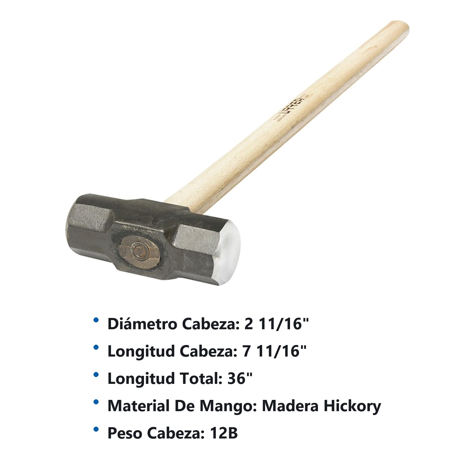 Marro octagonal cabeza maquinada con mango de madera de 36", 12 lb Urrea - Imagen 2