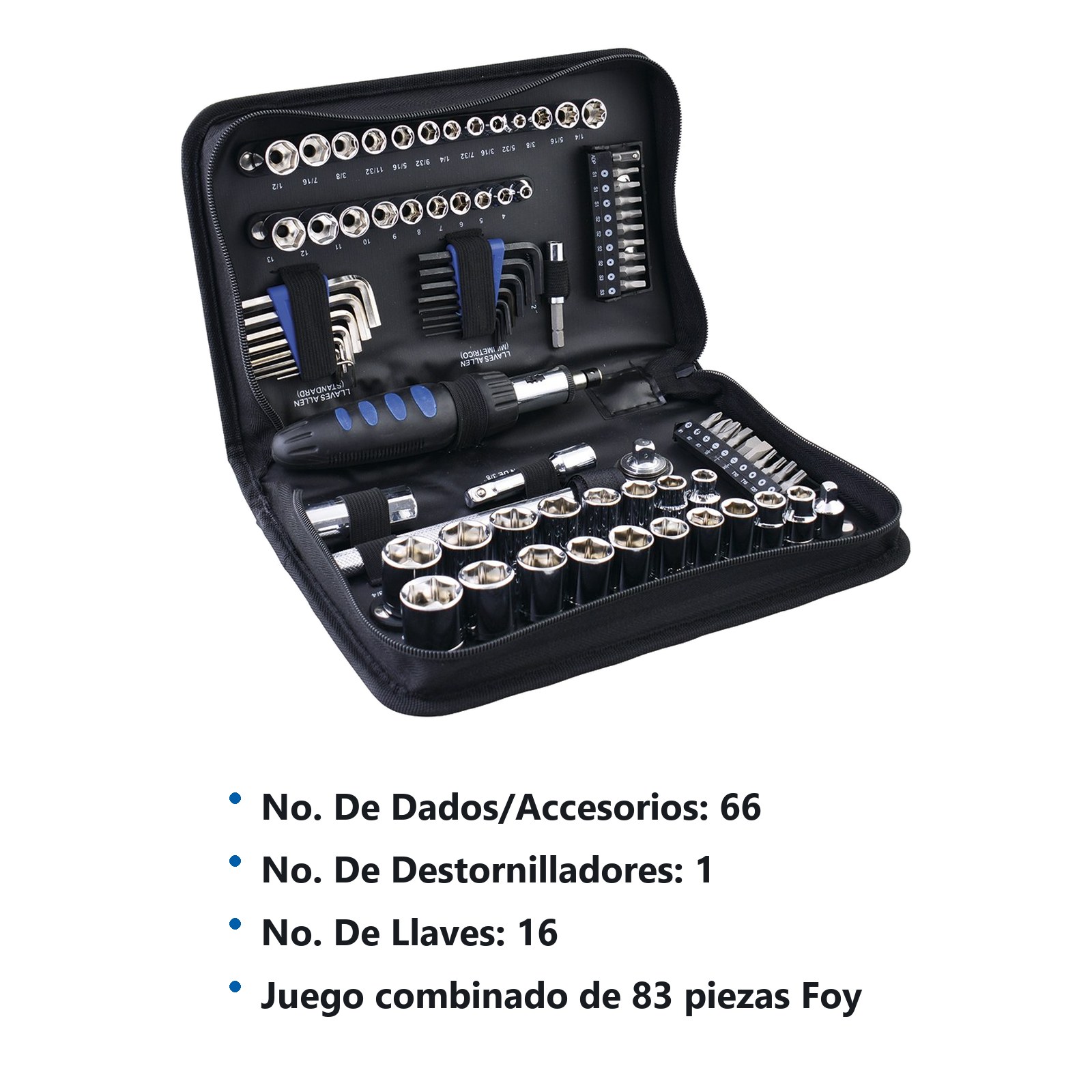 Juego combinado de herramienta 83 piezas, con estuche plástico Foy - Imagen 3