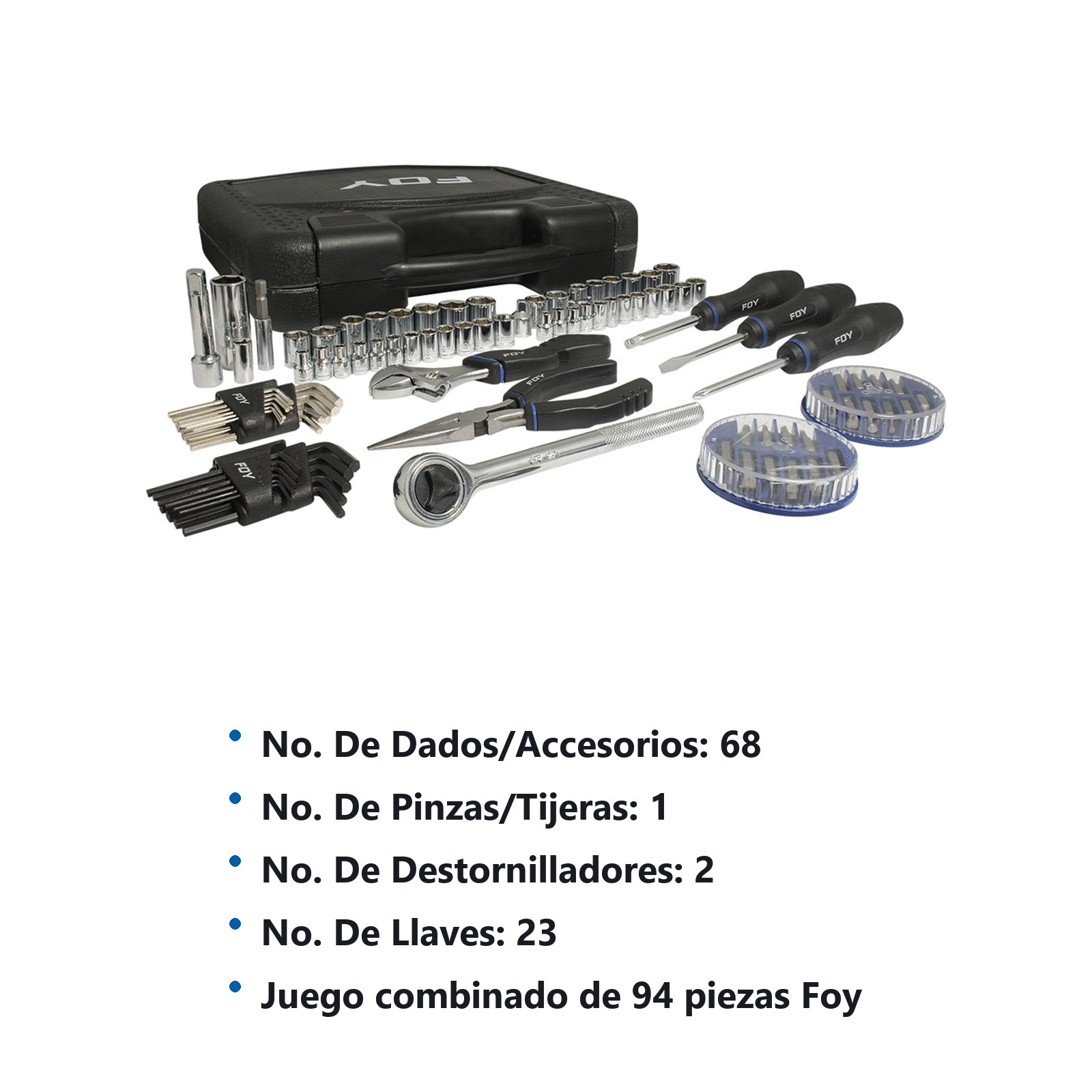 Juego combinado de herramienta 94 piezas, con estuche plástico Foy - Imagen 3