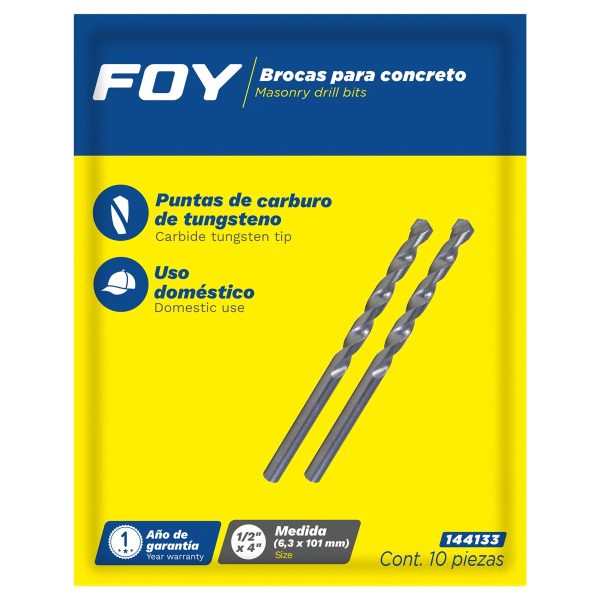 Broca para concreto 1/4" x 4" zanco recto Foy - Imagen 2