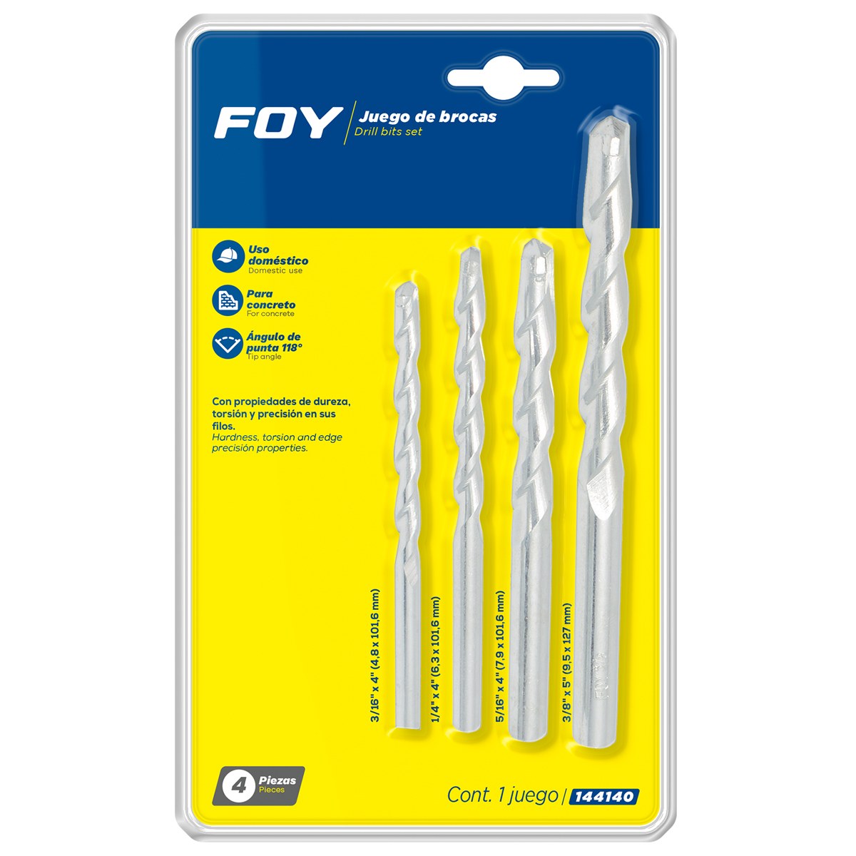 Juego de brocas para concreto con punta de tungsteno, 4 piezas Foy - Imagen 2