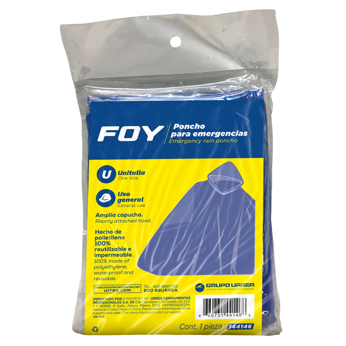 Poncho impermeable para emergencias unitalla Foy - Imagen 2