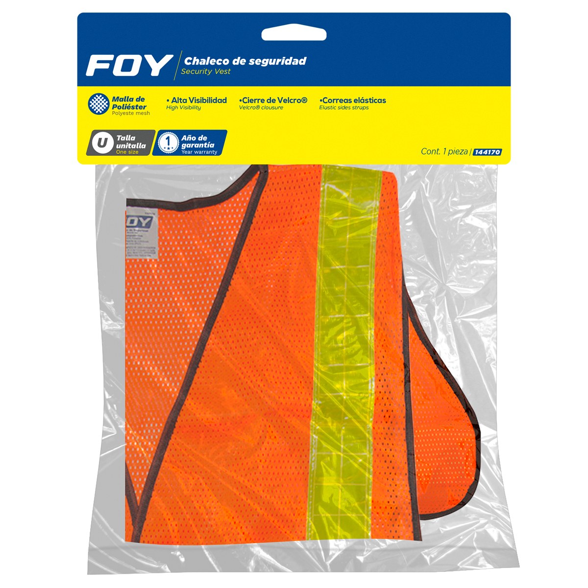 Chaleco de seguridad de malla de poliéster con cintas reflejantes prismáticas naranja unit Foy - Imagen 2